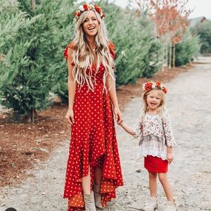 Vici polka dot dress rust red color